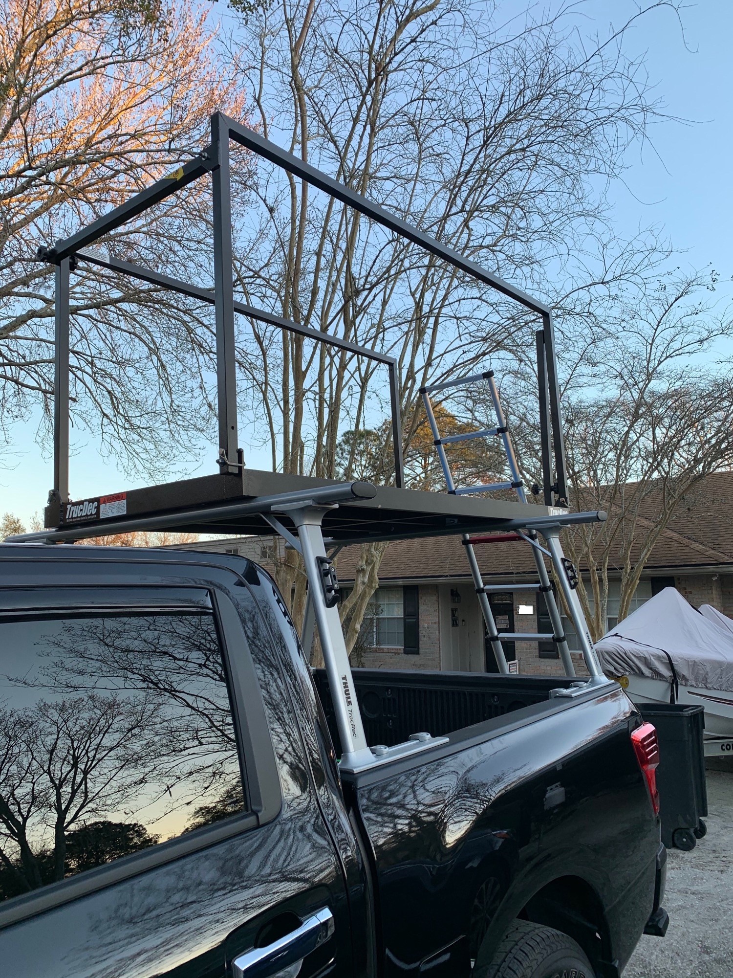 TrucDec, retaks, trucdec, truedec, truck deck, made in usa, true deck, observation platforms, portable press box, portable guard platform, portable drone platform, rv roof deck, observation decks, work basket, drone launch pad, drone launch platform, truck platforms, filming platform, roof racks, truck bed platform